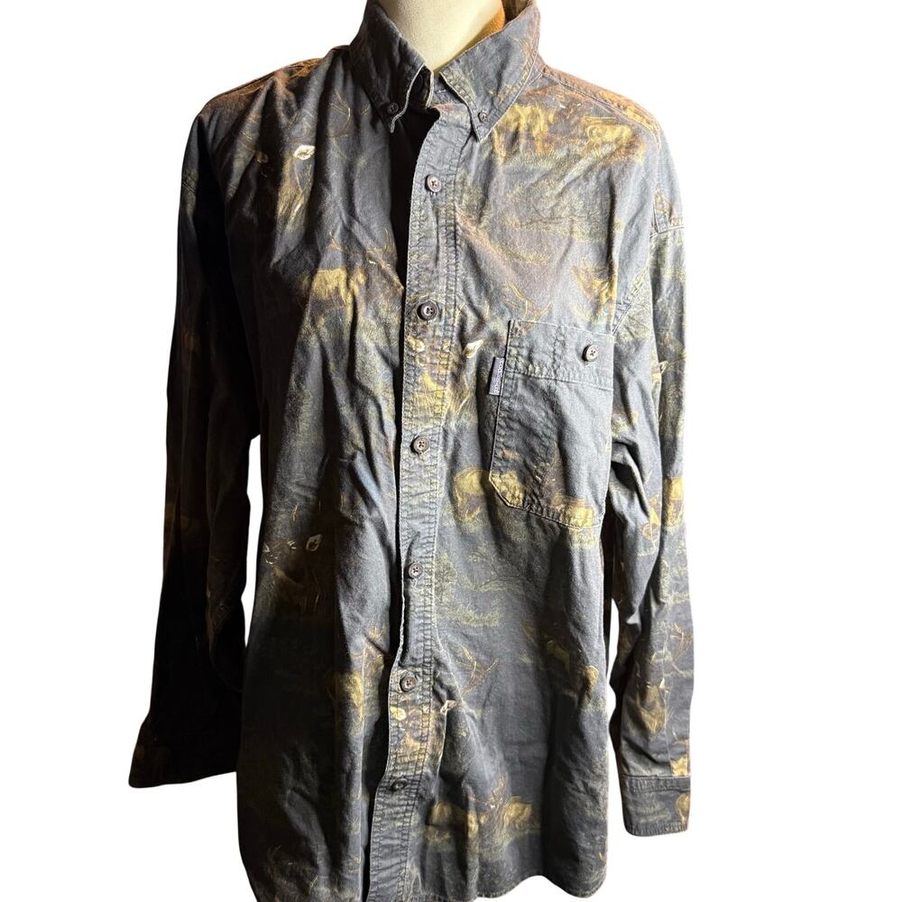 Woolrich Outdoor Wildlife Print Button Down Hunting Cabin Shirt, Men's Large